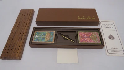 Vintage Hoyle Stancraft Stained Glass Lamps Cards Cribbage Board Travel Kit - Image 1 of 4