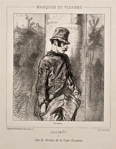 Paul Gavarni Masques Visages Humor Karikatur Frankreich Orig Lithografie 19. Jh. - Bild 1 von 5