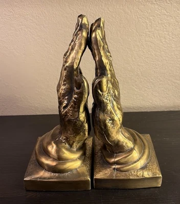 Praying Hands Bookends Vintage Bronze Tone Metal Bookend Set 8” Tall - Image 1 of 4