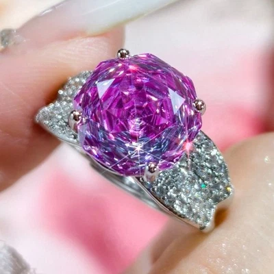 New Shiny 12mm Rose Cut Rose Red Garnet Gemstone Charm Women Girl Silver Rings - Image 1 of 4