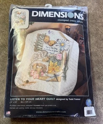 STAMPED CROSS STITCH KIT Listen to Your Heart Quilt Dimensions 34x43 NEW! - Image 1 of 2