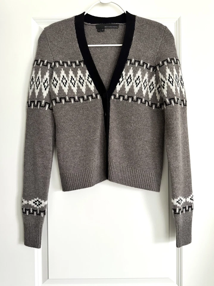 Cárdigan de cachemir con cuello en V Fair Isle de cachemir gris talla múltiple S Foto 1 de 4