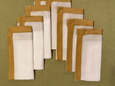 8 Waterford Napkins Square White Gold Border Polyester Linen Luxury Holiday 21” - Image 1 of 3