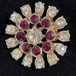 Brosche Blume rot & klar Strass JULIANA Vintage Silber unsigniert - Bild 1 von 6