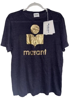 Isabel Marant Étoile Zewel Linen T-shirt In Faded Night/Gold. Size S - Image 1 of 4