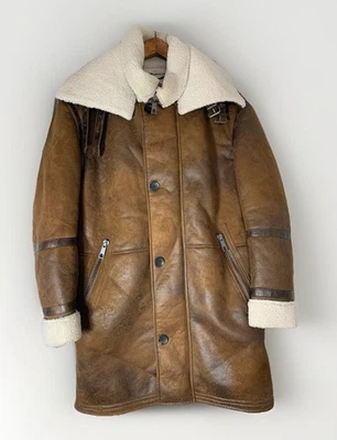 ZARA Men’s Faux Shearling Aviator Jacket Brown Sherpa Lined Size M Double Collar - Image 1 of 4