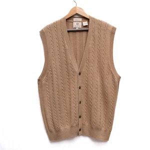 Patrick James Viyella Merino Wool Vest Men’s L Beige Cable Knit Button Front - Picture 1 of 5