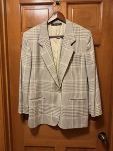 Brooks Brothers Damen 14 Seide Karo Blazer Einreiher Beige USA 1 Knopf - Bild 1 von 10