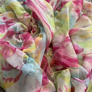 Vintage Silk Head Scarf Multicolor Pastel Elastic Trendy Hollywood Style Wrap - Picture 1 of 7