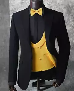 Traje de 3 piezas para hombre negro esmoquin ajustado traje boda padrinos cena abrigo pantalones - Imagen 1 de 9