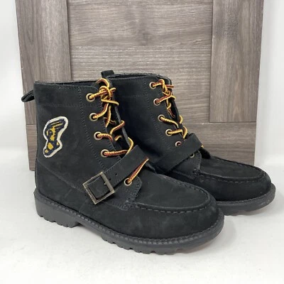 Polo Ralph Lauren Botas Ranger Meninos 2 Fivela Preta com Cadarço P-Wing Couro Camurça - Imagem 1 de 4