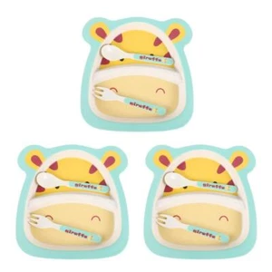3 Sets Bambusfaser Kindergeschirr-Set, Cartoon-Giraffe-Design, geteilte Teller - Bild 1 von 12