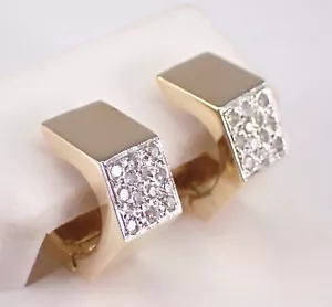 Vintage 14K Gelbgold Diamant Creolen Huggies Ohrringe eckige Form - Bild 1 von 6