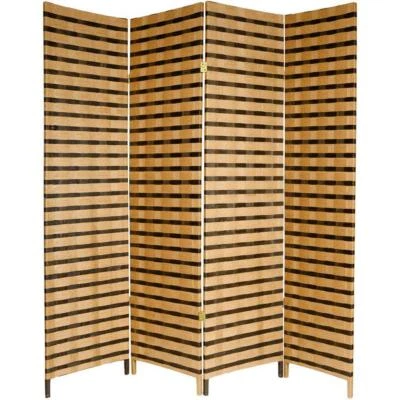 Oriental Furniture Room Divider 6' 4-Panel Folding Lightweight Woven Palm Brown Foto 1 de 4