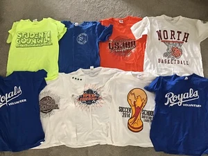 LOT 9 BOYS SHORT SLEEVE ATHLETIC SHIRTS / PLAY T-SHIRTS TEES SZ L WHITE BLUE - Picture 1 of 5