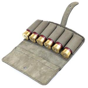 Shotgun Holder Pouch Genuine Leather Cartridge 12 GA 6 Shells Olive Ammo Hunting