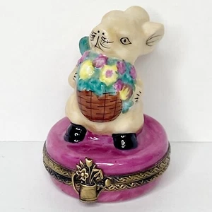 Limoges France  Peint Main Chamart Porcelain Trinket Box • Bunny Rabbit w/Basket - Picture 1 of 10