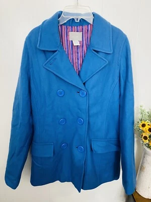 Abrigo Delias M Lana Guisante Azul Bolsillos Usado en Excelente Condición Forro Satinado  Foto 1 de 4