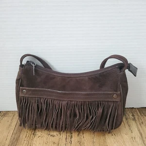 Vintage Fringe Brown Suede Shoulder Purse hippie boho gypsy Y2K Joe Boxer 90's - Picture 1 of 9