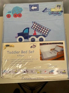 KIDS LINE 4 PIECE BOYS TODDLER BEDDING SET CONSTRUCTION TRUCKS EMBROIDER 45 X 50 - Picture 1 of 8