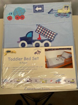 JUEGO DE CAMA DE 4 PIEZAS PARA NIÑOS PEQUEÑOS CONSTRUCCIÓN CAMIONES BORDADO 45 X 50 Foto 1 de 4