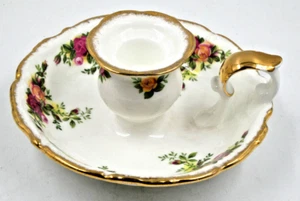 RARO CANDELABRO ROYAL ALBERT ROSAS DE CAMPO ANTIGUAS CON MANGO WEE WILLIE WINKIE - Imagen 1 de 4