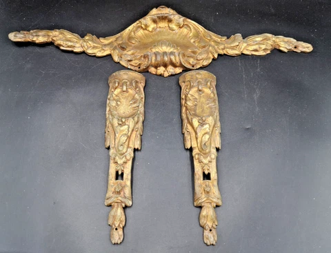 Set of 3 Antique Splendid French  Bronze Ormulu Pediments Cover