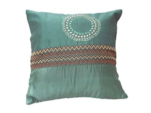 (29838) FUNDA DE COJIN CAMA SOFA CUADRADA PEQUEÑA VERDE OSCURO AZULADO BORDADO - Picture 1 of 1