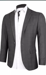 Men’s Gray Plaid Blazer One Button Slim Fit Business Suit Jacket NWT Size M - Picture 1 of 5