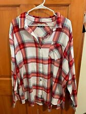 Magellan Outdoors Classic Fit Womens White Red Plaid Button Front Shirt 2X