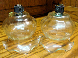 Vtg Set 2) HOMCO Clear Ruffled Rim Ribbed Glass Votive Cup Candle Holders    950