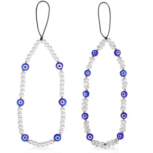 2PCS Mobile Phone Lanyards Pearl Evil Eye Beaded Phone Charm Wrist Strap - Zdjęcie 1 z 12