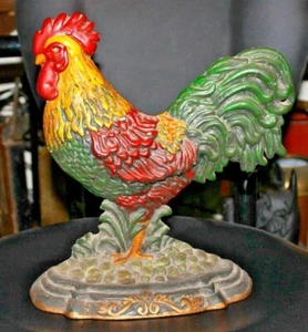 Gallo de hierro fundido tope de puerta pollo sujetador gallo pesado colorido - Imagen 1 de 10