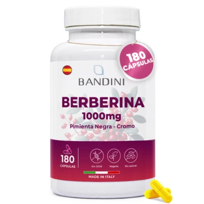Bandini® Berberina 180 cápsulas veganas | 1000 mg | Con Cromo y Pimienta Negra