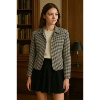 Blazer Vintage Rena Rowan Houndstooth Feito nos EUA Clássico Dinheiro Antigo Luxo Silencioso - Imagem 1 de 4