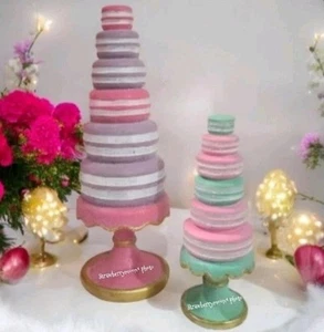 2pc Set Pastel Pink Macaron Cookie Ginger Bread Christmas Tree Topiary Pedestal  - Picture 1 of 3