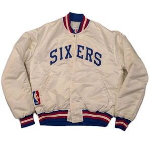 Rare Vintage Starter Philadelphia 76ers Sixers NBA White Satin Jacket Mens Large - Bild 1 von 16