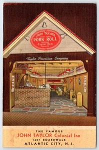 1930-40's JOHN TAYLOR'S PORK ROLL COLONIAL INN ATLANTIC CITY NJ POSTCARD - Picture 1 of 2