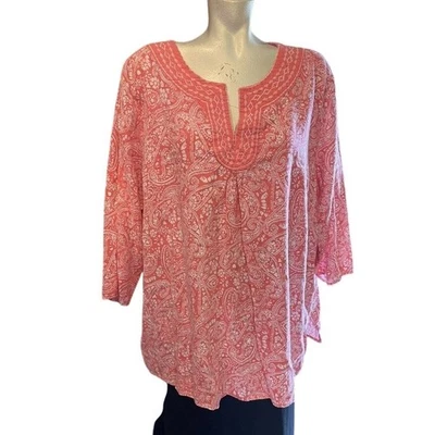 Blusa túnica bohemia informal manga 3/4 blanca coral estampado cachemira Foto 1 de 4