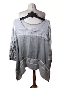 Top Lino Verde Blanco Hecho en Italia Sin Talla Probablemente L-XL Calce Relajado - Imagen 1 de 16