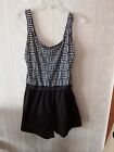White Sand One-Piece Swimsuit Size 14 Black W/ White Color Attached Shorts