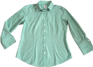 Brooks Brothers Damen 8 Knopfleiste grün weiß gestreift tailliert Hemd 3/4 Arm - Bild 1 von 7