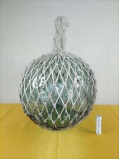 Japanese Large Glass Fishing Float Buoy Ball Roped Net Vintage Green Object 23cm