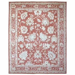 11'9"x14'9" Angora Oushak Hand Knotted Brick Red Soft Wool Oversize Rug G68145 - Picture 1 of 12