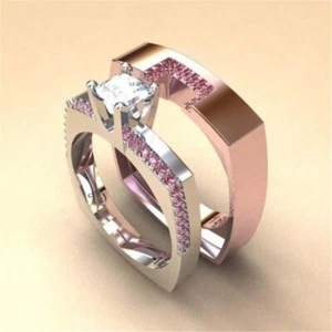Luxury 2Pcs/Set Women Rose Gold Color Wedding Crystal Ring Set Jewelry Size 5.5 - Picture 1 of 2