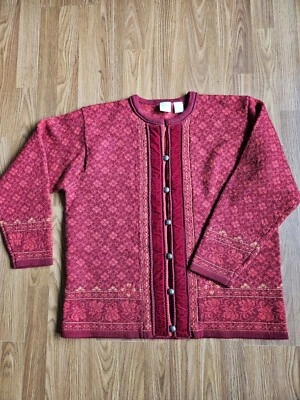 Suéter Fantasía Terciopelo Floral Rojo Escandinavo Diseño Nórdico Talla 1X Lujo Foto 1 de 4