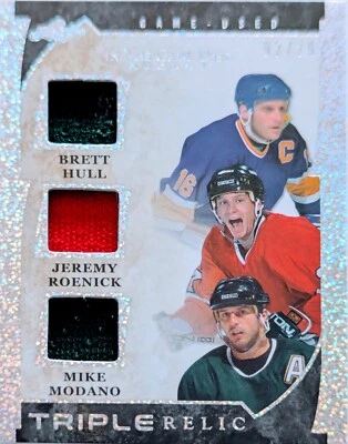 🔥#/20 HULL MODANO ROENICK 3 TRIPLE RELIC 2022-23 Leaf In the Game Used SILVER🔥 - Image 1 of 4
