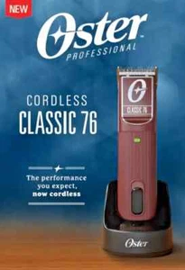 NEW Oster Classic 76 Hair Cutting Cordless Clipper Pro Barber Salon Red/Burgundy - Picture 1 of 8