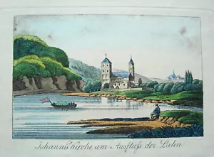 Johanniskirche Lahnstein Lahn Rhein bella incisione su rame colorata antica 1820 - Foto 1 di 2