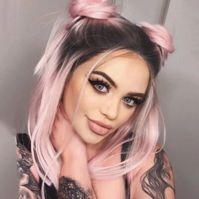 Ombre Pink Synthetic Wig with Dark Roots Short Bob Wigs for Women 2 Tone Cosplay - Image 1 of 4